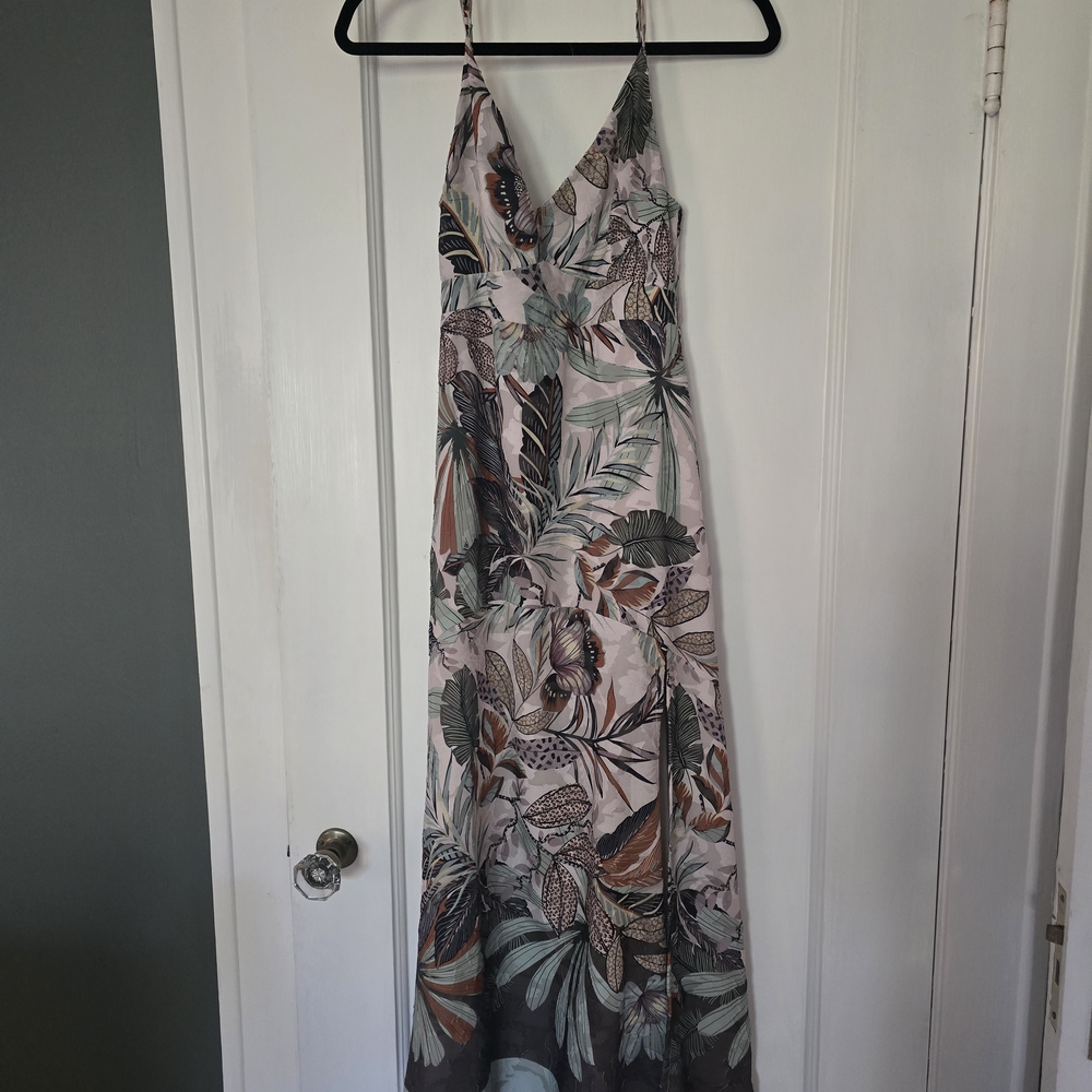 Tropical Leaf Print Maxi Dress